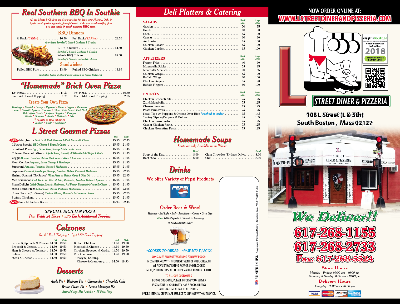 L street diner and pizzeria menu